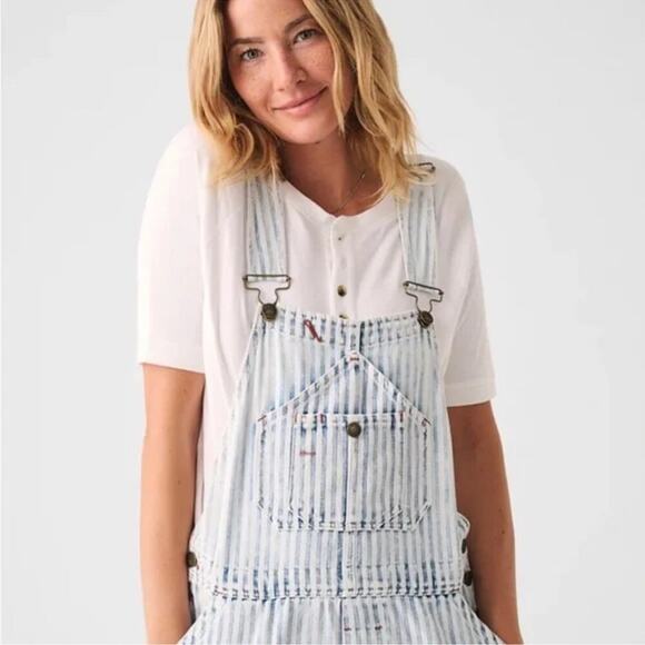 Faherty Topsail Overalls Light Wash Blue Striped Railroad - Picture 2 of 16